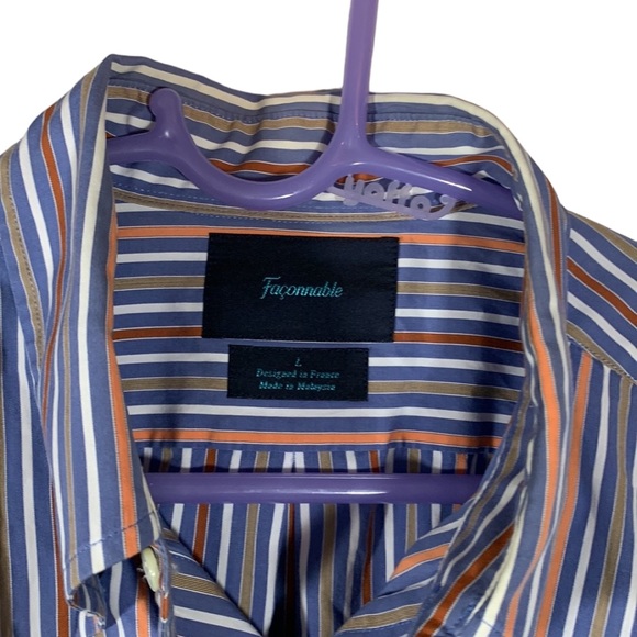 Faconnable Men’s Dress Shirt Striped Size L Button Down Front Pocket Cot… - Picture 4 of 12